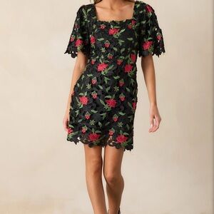 Rosebud Dreams Black Lace Embroidered Mini Dress – Brand New w/o tag